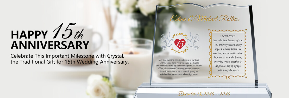 Custom-Engraved 15th Wedding Anniversary Crystal Gift Plaques - Banner 1
