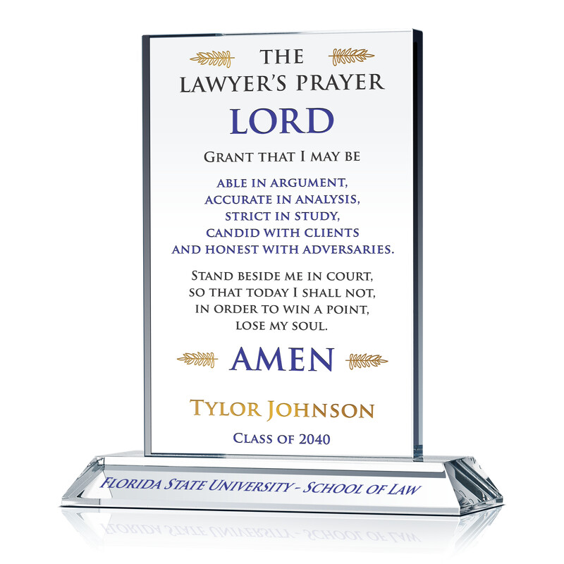 Personalized Law School Graduation Gift with Lawyer’s Prayer