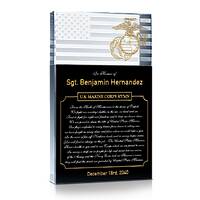 Custom Crystal USMC Gift Plaque Engraved with US Marine Corps Hymn
