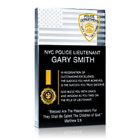 Police Lieutenant Promotion Plaque – Personalized Crystal Flag Gift with Bible Verse
