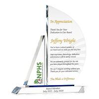 Crystal Sailboat Departing Board Member Appreciation Gift Plaque