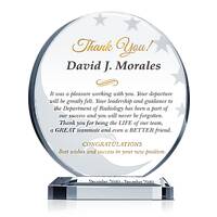 Crystal Going Away Gift Plaque for Departing Employee, Coworker, Boss