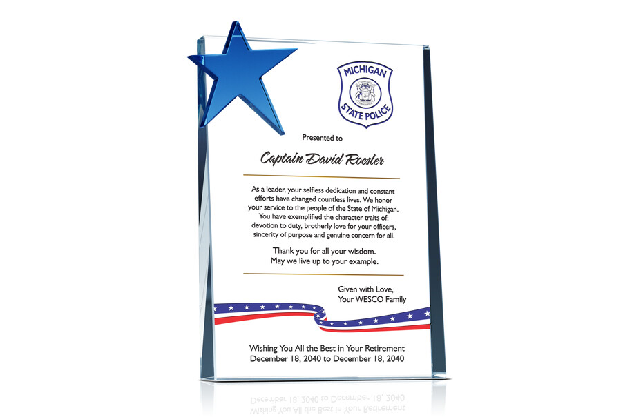 Stars and Stripes Patriotic Police Officer Retirement Gift Plaque