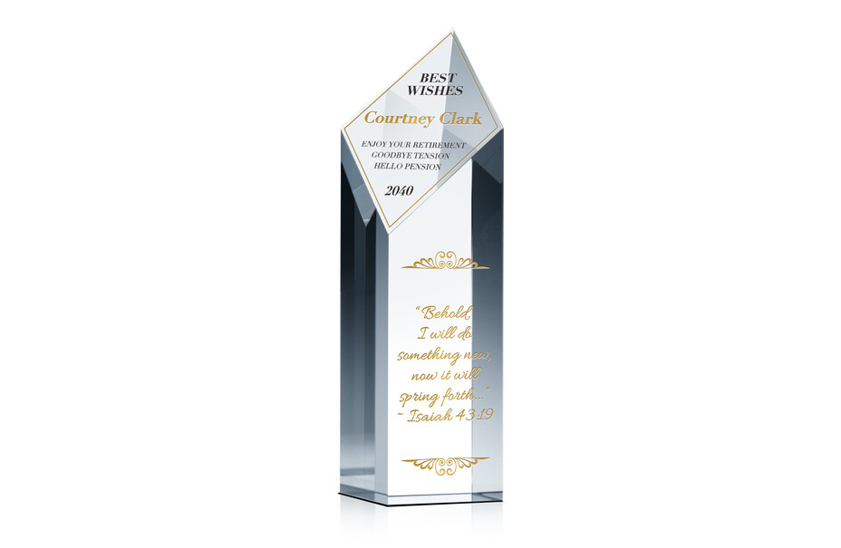 Dimond Tower Crystal Religious Retirement Gift Plaque for Co-worker, Manager, Supervisor