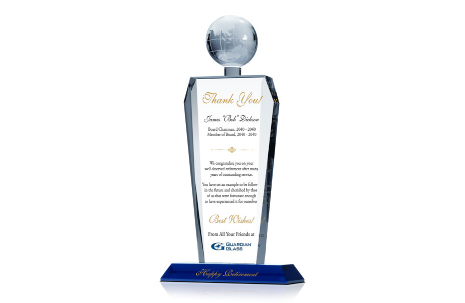 Crystal Globe Executive Retirement Gift Plaque