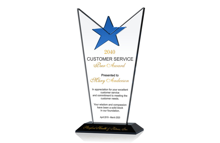 Star Crystal Customer Service Excellence Award Plaque
