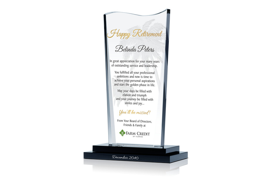 Crystal Happy Retirement Gift Plaque for Colleague and Friend
