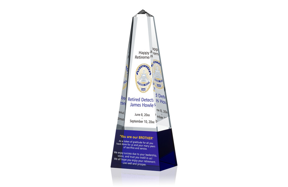 Detective Retirement Plaque – Personalized Crystal Obelisk with Brotherhood Tribute
