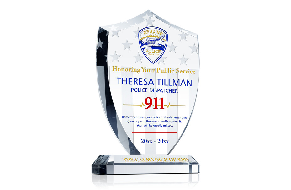 911 Dispatcher Retirement Plaque – Personalized Crystal Shield Award