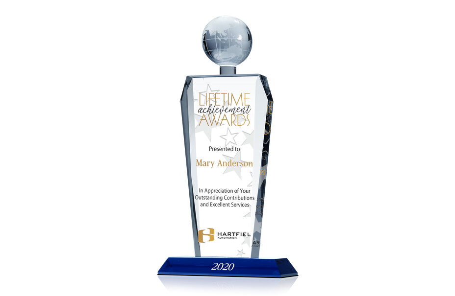 Crystal Imperial Globe Tower for Lifetime Achievement Recognition Awards