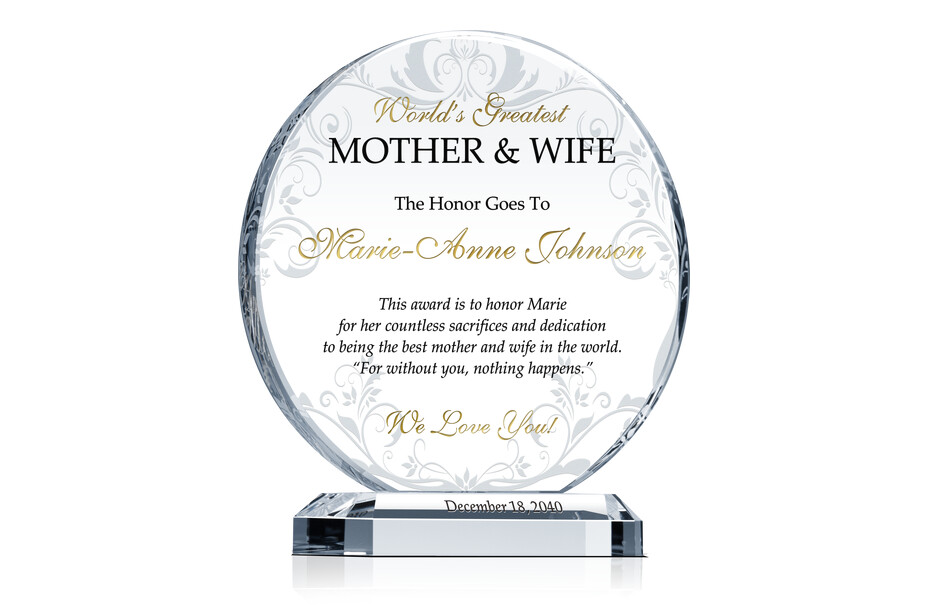 Best Wife & Mother Award Plaque