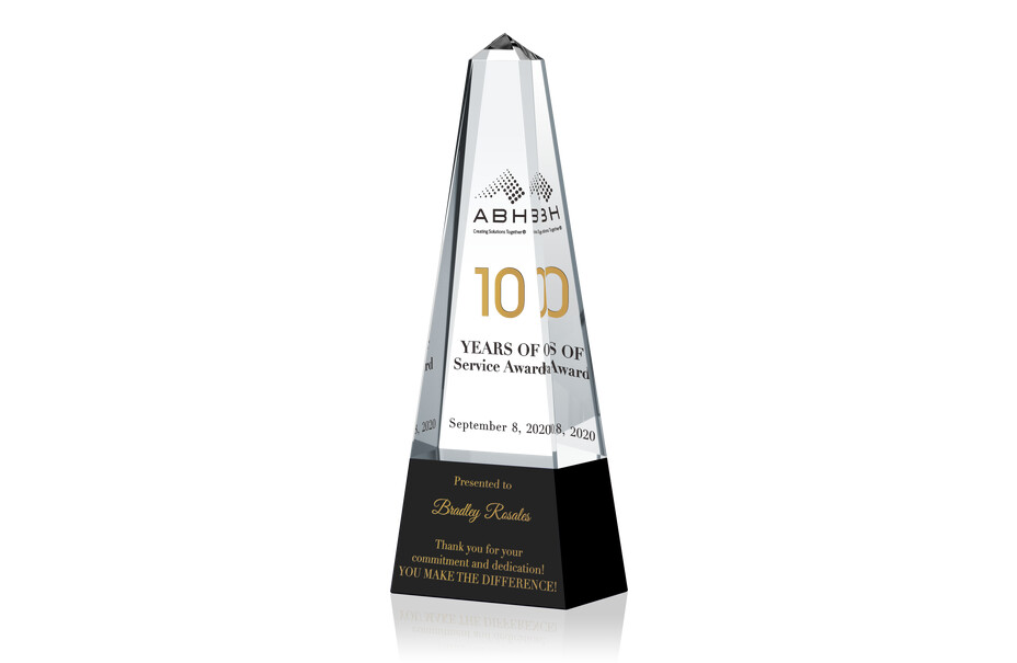 Obelisk Shaped Crystal Employee Years of Service Awards