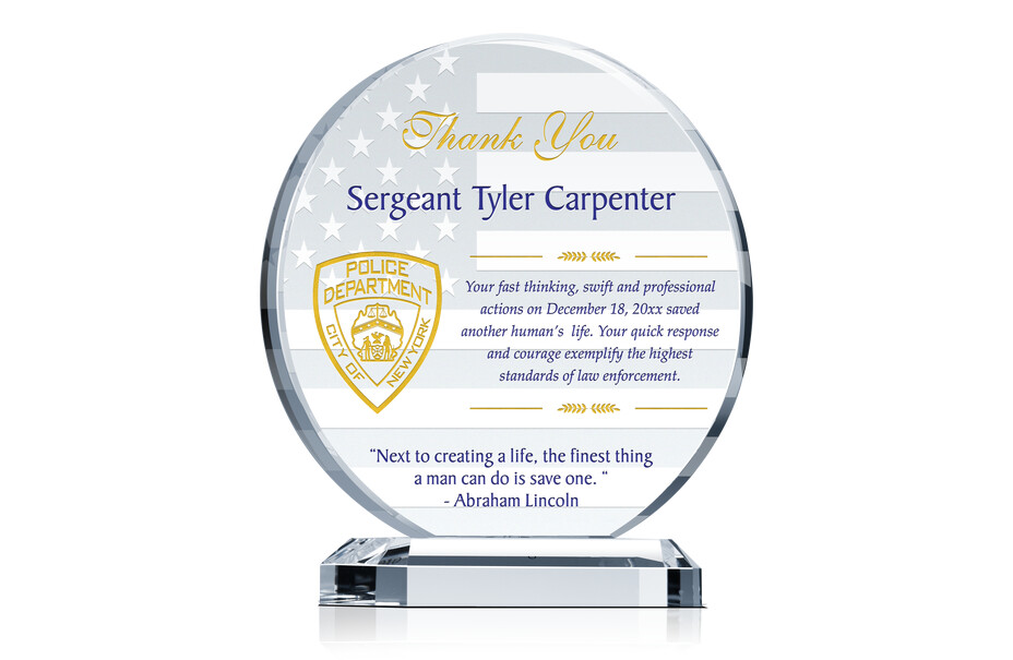Thank You Lifesaving Award Plaque – Police Officer Heroism Recognition