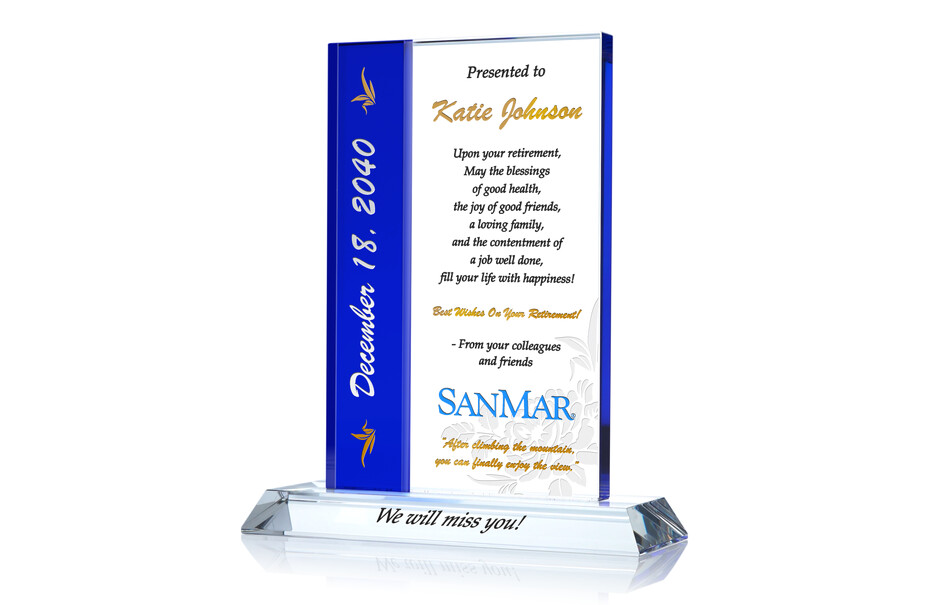 “Best Wishes” Crystal Retirement Gift Plaque for Woman