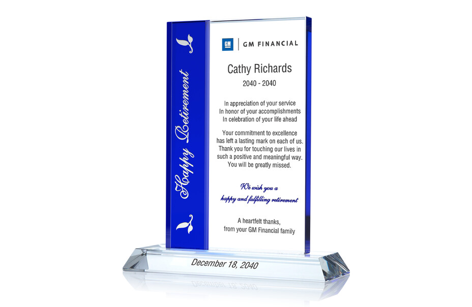 Crystal Happy Retirement Employee Recognition Award Plaque
