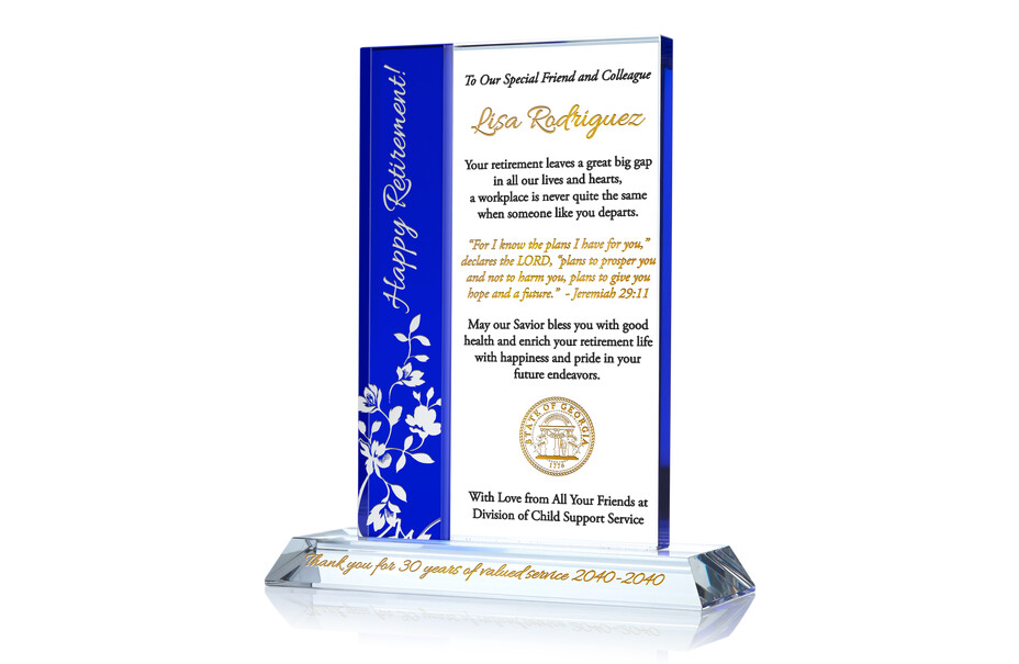 Personalized Crystal Religious Retirement Gift Plaque