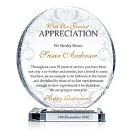 Personalized Crystal Circle Award Plaque for Appreciation, Retirement ...