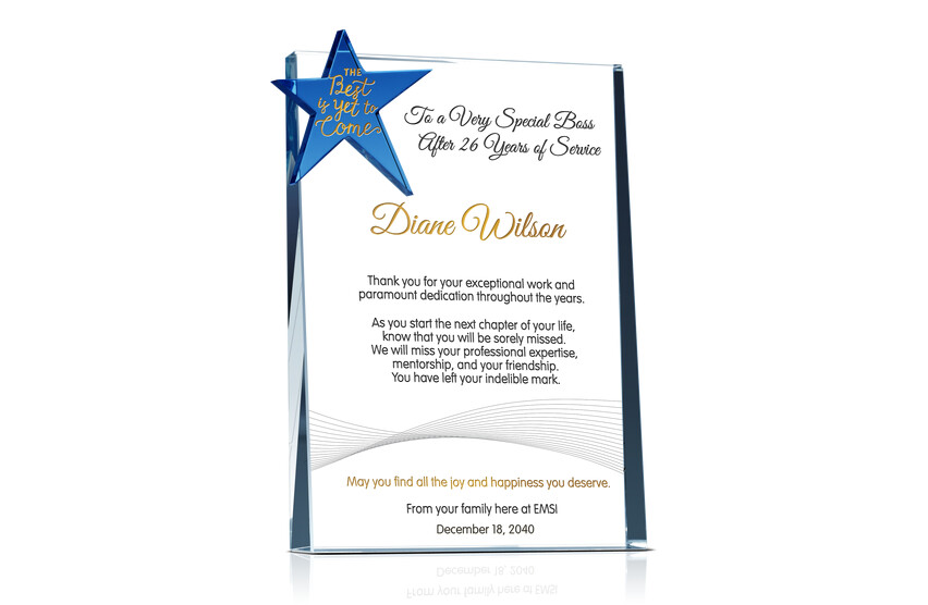 Crystal Star Retirement T Plaques 