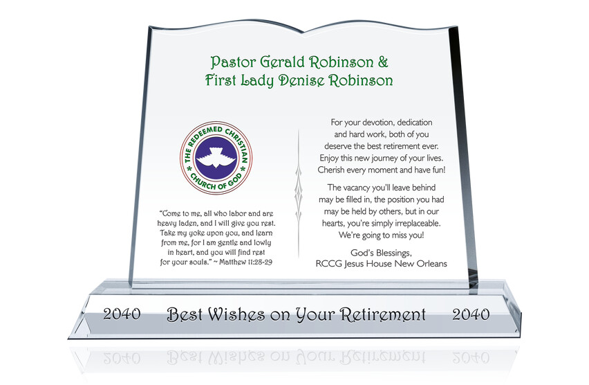 Minister Retirement Gift Plaque
