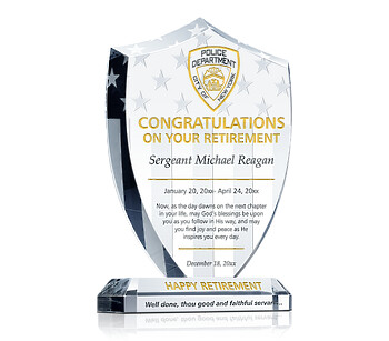 Police Retirement Plaque – Personalized Crystal Shield Gift