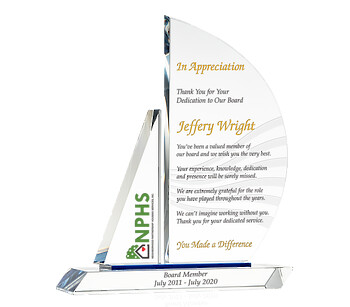 Crystal Sailboat Departing Board Member Appreciation Gift Plaque