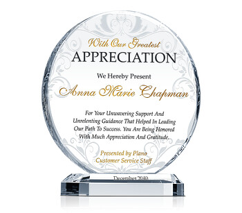 Circle Shaped Employee Appreciation Award Plaque